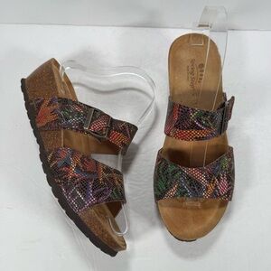 Spring Step Multi Color Leather Wedge Comfort Sandals Women Size 10